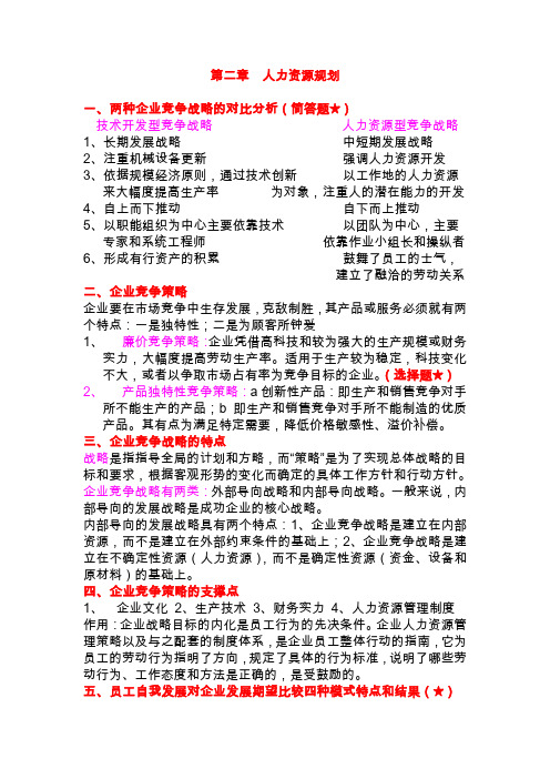 高师第一章人力资源规划重点总结