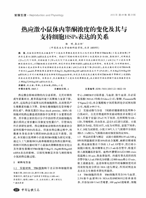 热应激小鼠体内睾酮浓度的变化及其与支持细胞HSPs表达的关系
