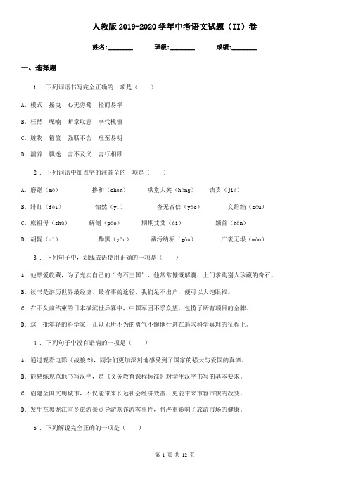 人教版2019-2020学年中考语文试题(II)卷(测试)
