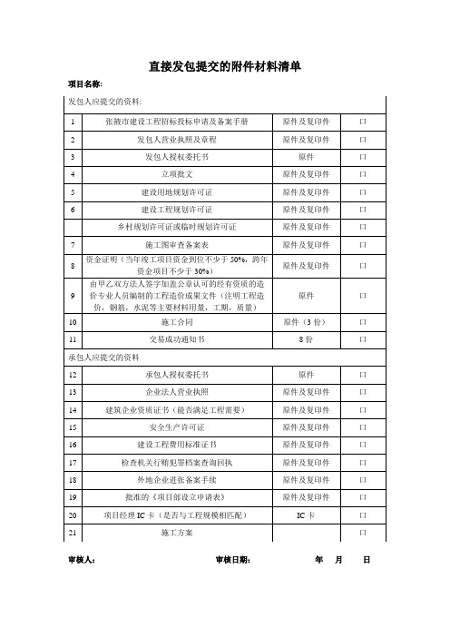 直接发包提交的附件材料清单
