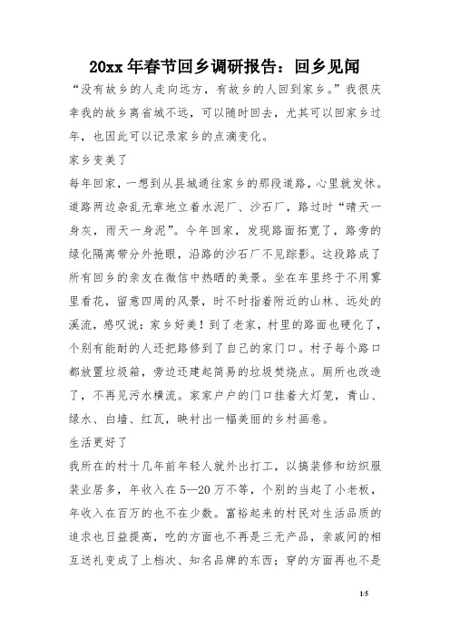 20xx年春节回乡调研报告：回乡见闻