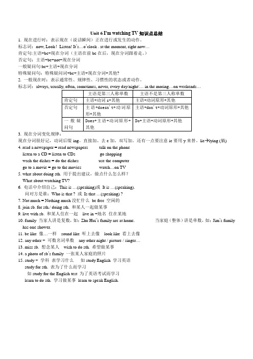 Unit 6 I'm watching TV知识点总结