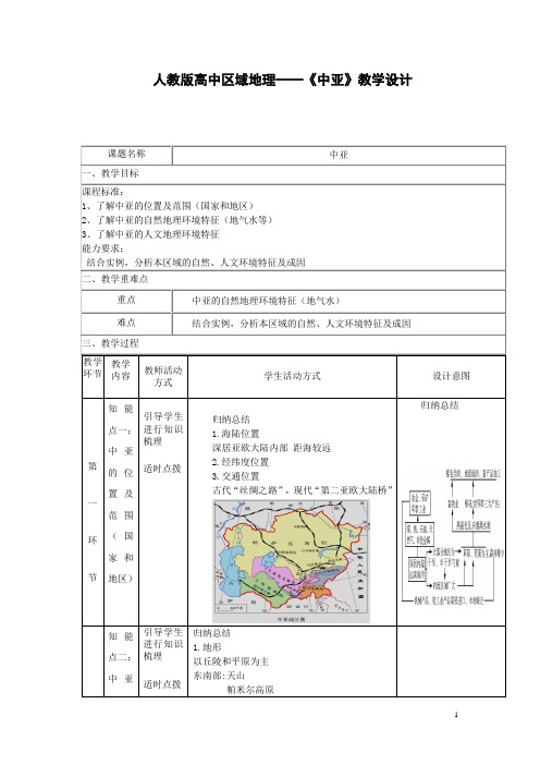 人教版高中区域地理——《中亚》教学设计