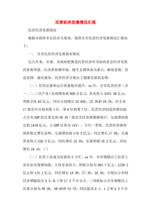 民营经济发展情况汇报