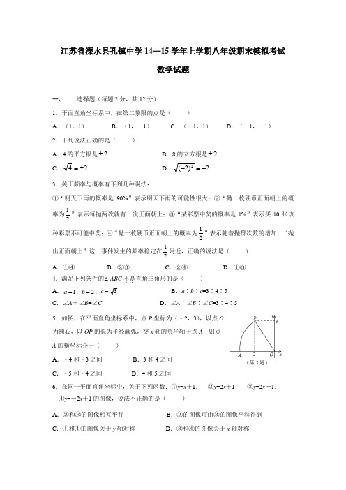 江苏省溧水县孔镇中学14—15学年上学期八年级期末模拟考试数学试题(无答案) (1)
