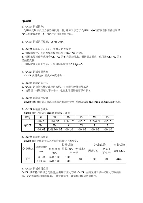 Q420R钢板执行标准及交货状态
