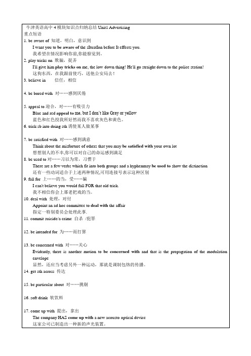 牛津英语高中4模块知识点归纳总结Unit1 Advertising