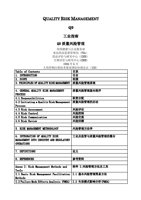 Q质量风险管理中英文对照