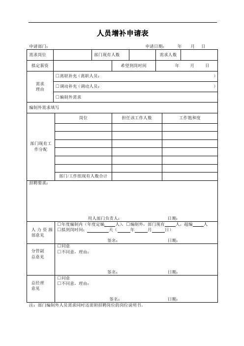 人员增补申请表