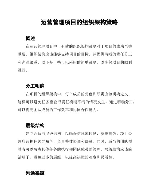 运营管理项目的组织架构策略