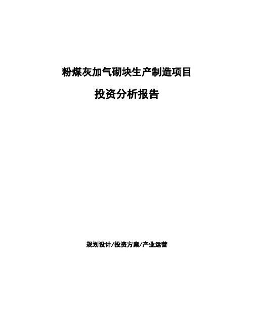 粉煤灰加气砌块生产制造项目投资分析报告