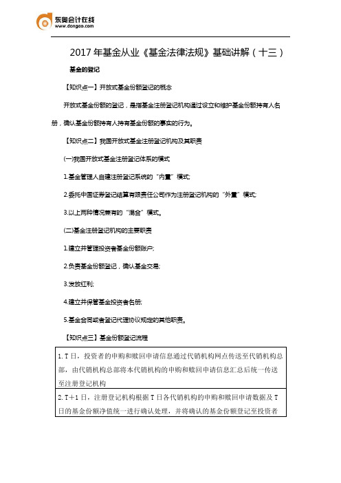 2017年基金从业《基金法律法规》基础讲解(十三)