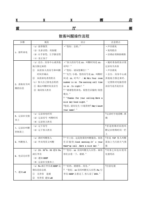总台操作流程-散客叫醒操作流程