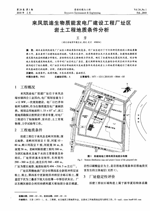 来凤凯迪生物质能发电厂建设工程厂址区岩土工程地质条件分析