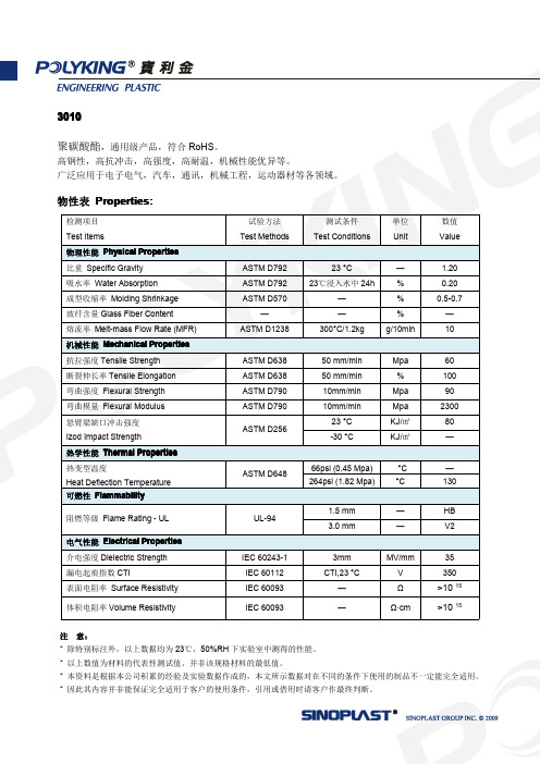 POLYKING_3010,物性表