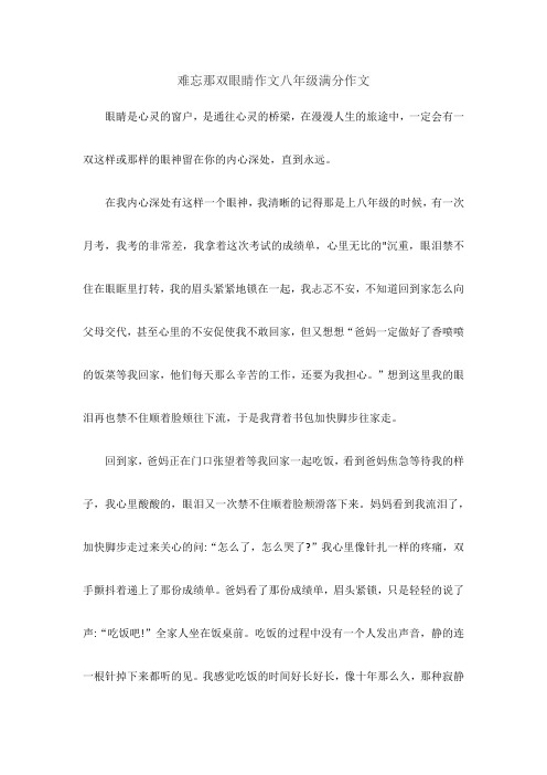 难忘那双眼睛作文八年级满分作文