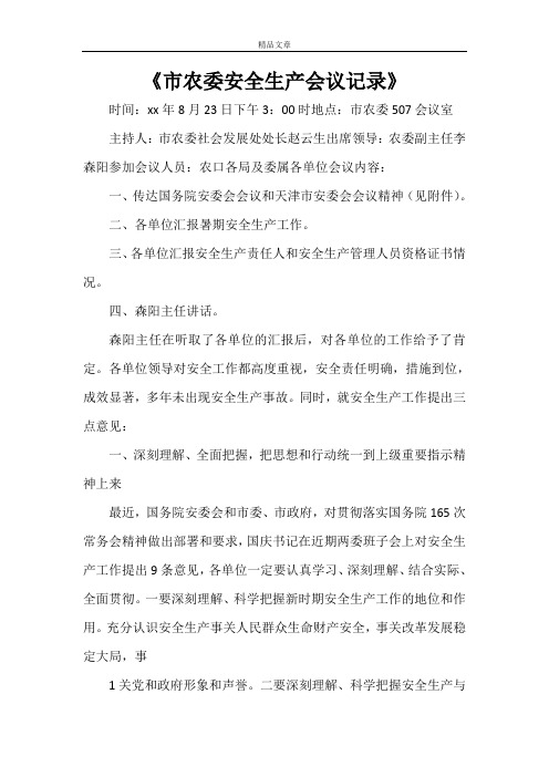 《市农委安全生产会议记录》
