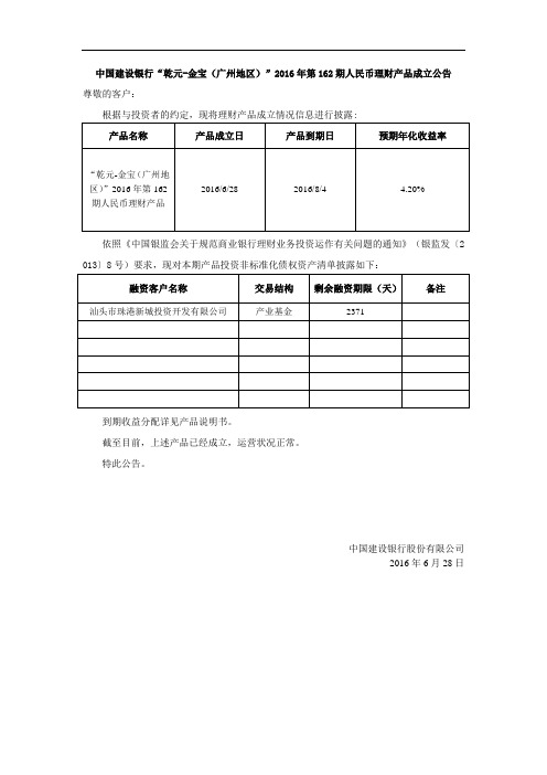 中国建设银行乾元-金宝(广州地区)2016年第162期人民