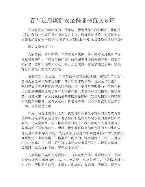 春节过后煤矿安全保证书范文5篇