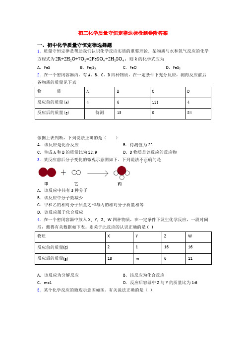 初三化学质量守恒定律达标检测卷附答案
