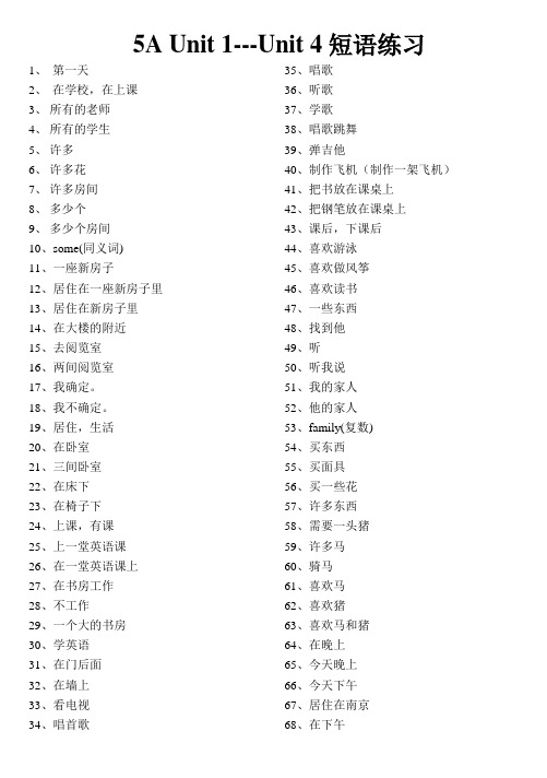 5A Unit 1---Unit 4 短语练习