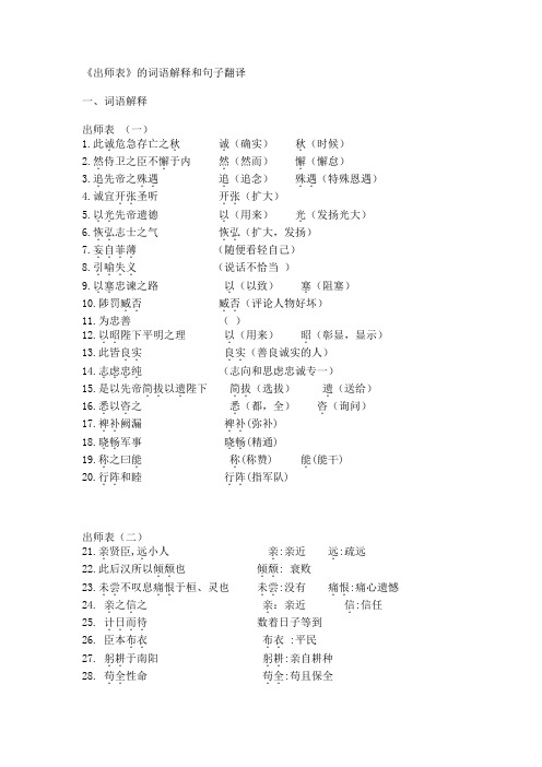 出师表的词语解释和句子翻译
