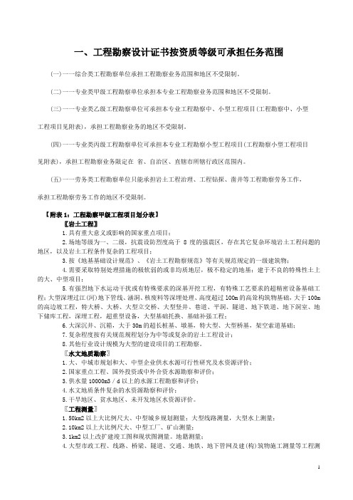 工程勘察、设计资质等级承担任务范围