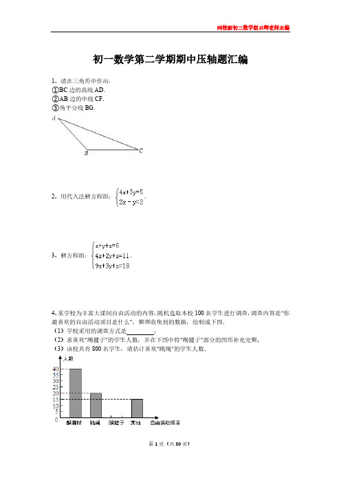 初一数学第二学期期中压轴题汇编(人教版)