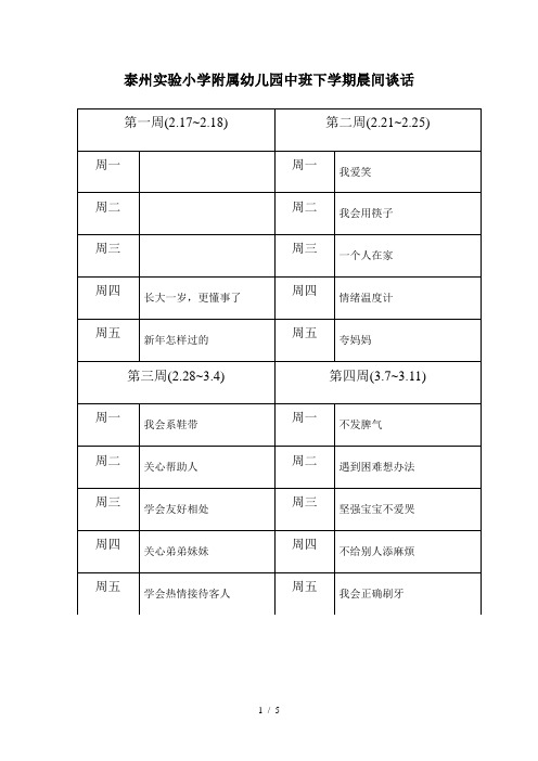 中班下学学期晨间谈话