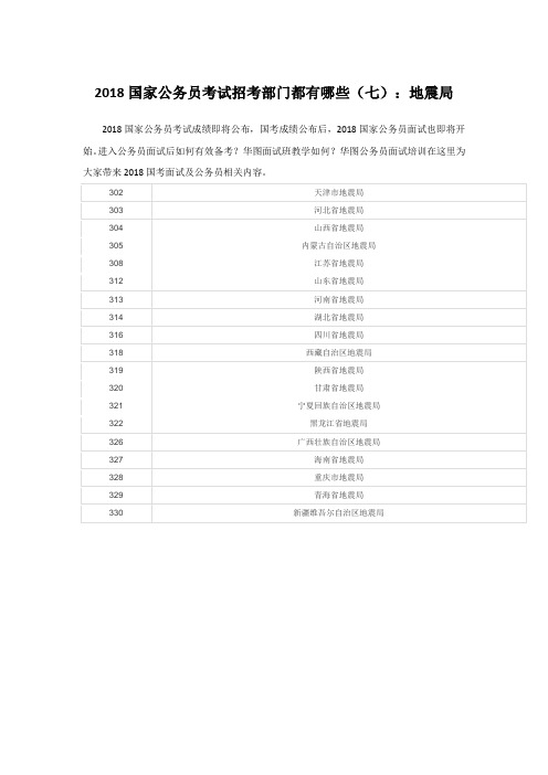 2018国家公务员考试招考部门都有哪些(七)：地震局