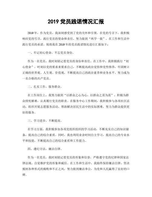 2019党员践诺情况汇报