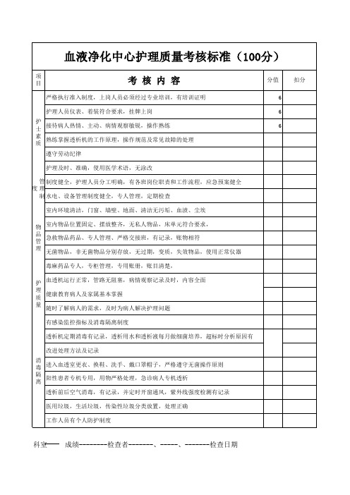 血液净化中心护理考核新建 Microsoft Excel 工作表