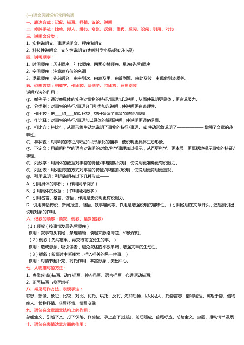 语文阅读分析常用名词