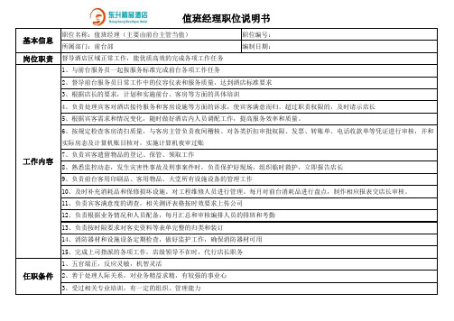 值班经理职位说明书