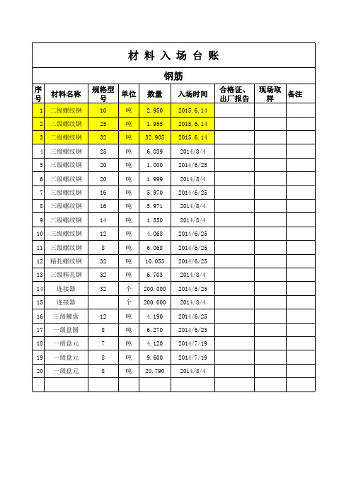 材料入场台账