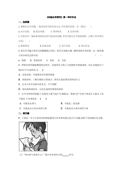 鲁教版九年级化学上第一单元 步入化学殿堂第二节究体验化学探究同步作业