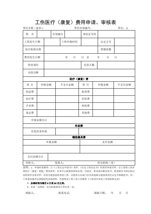 工伤医疗康复费用申请审核表