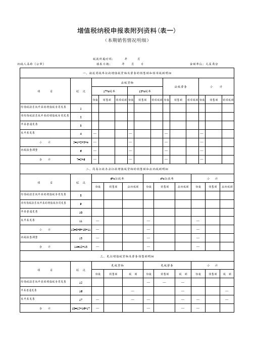 增值税纳税申报表附列资料(表一)