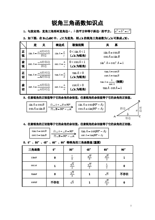 锐角三角函数知识点及典型题目