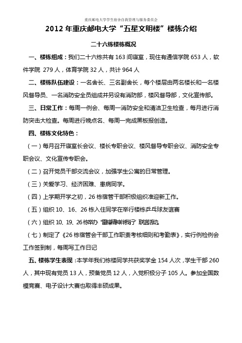 重庆邮电大学2012年五星文明楼楼栋介绍