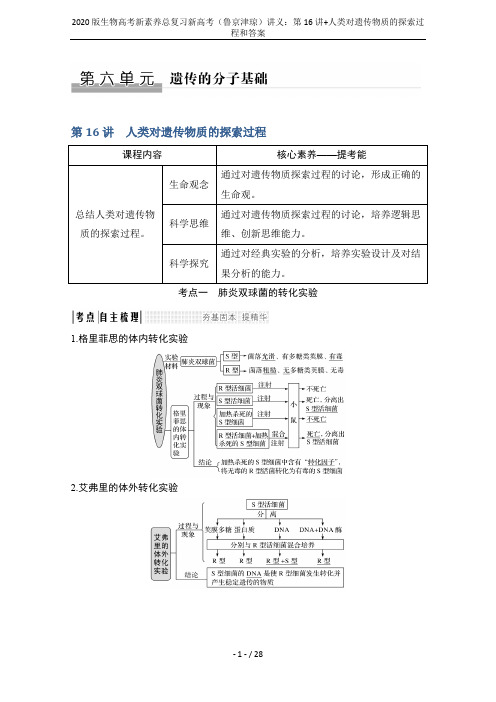 2020版生物高考新素养总复习新高考(鲁京津琼)讲义：第16讲+人类对遗传物质的探索过程和答案