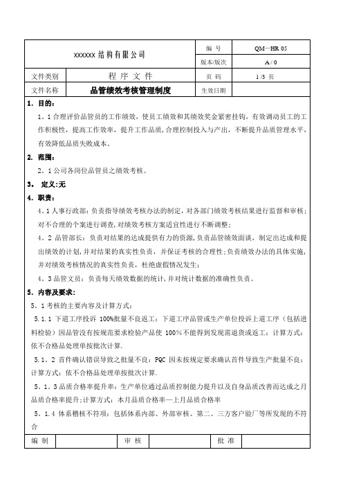 品管部绩效考核管理制度