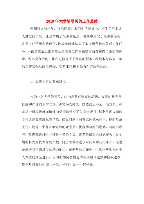 2019年大学辅导员的工作总结