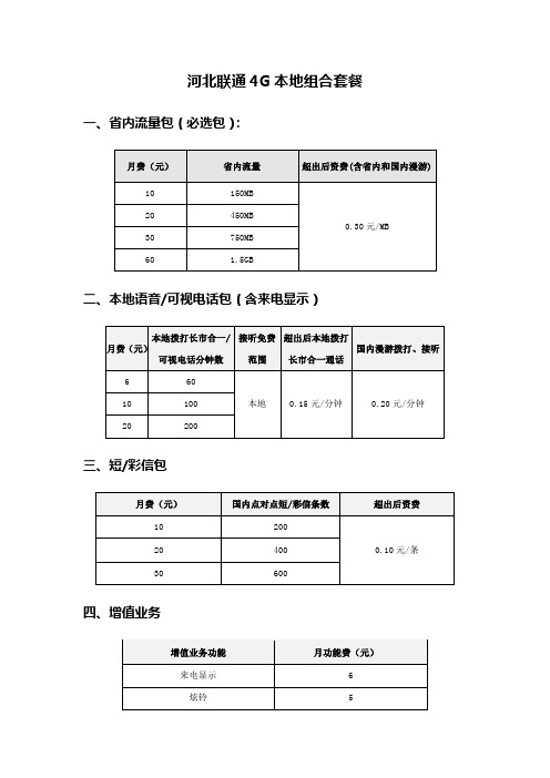 河北联通4G本地组合套餐