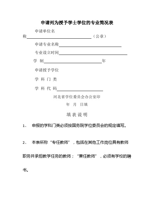 河北联合大学 申请列为授予学士学位的专业简况表.