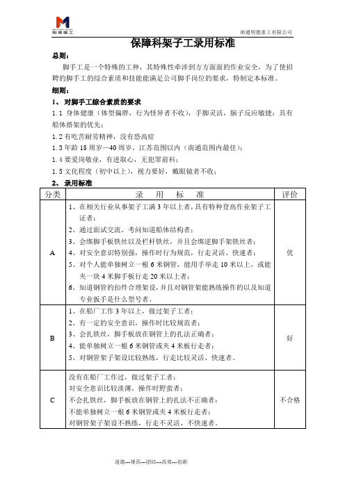 明德重工有限公司招聘架子工录用标准