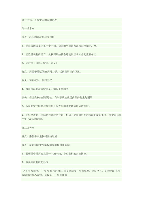 高一必修一历史提纲