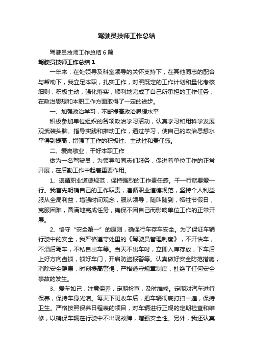 驾驶员技师工作总结6篇