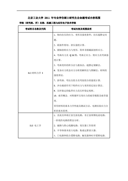 北京工业大学2011年专业学位硕士研究生自命题考试内容范围