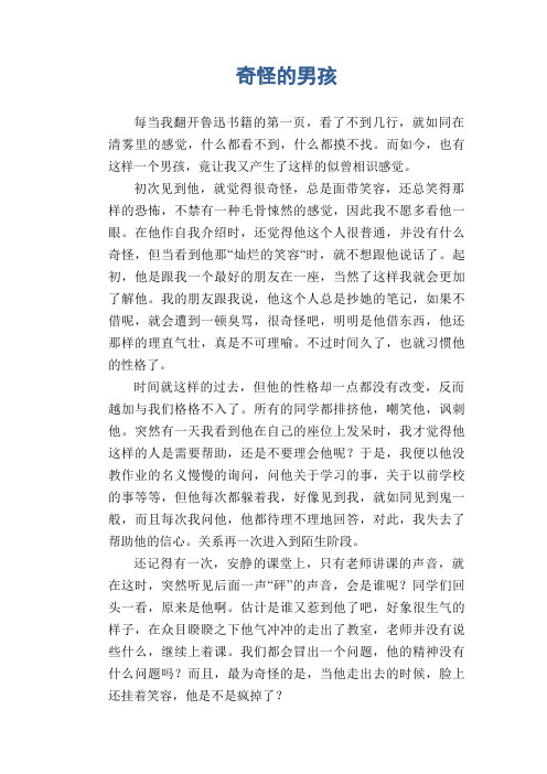初中生优秀写人作文范文：奇怪的男孩